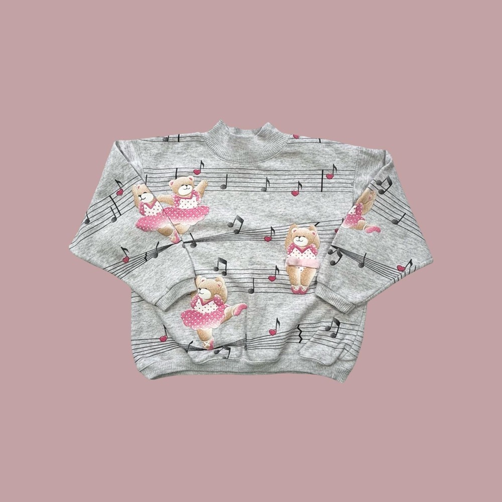 Vintage Girls Spumoni‎ Ballerina Teddy Bear Mockneck Pullover Sweatshirt, Size 7